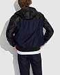 COACH®,PIECED LEATHER HOODIE,Smooth Leather/Cotton/Polyester,Black/Navy,Scale View