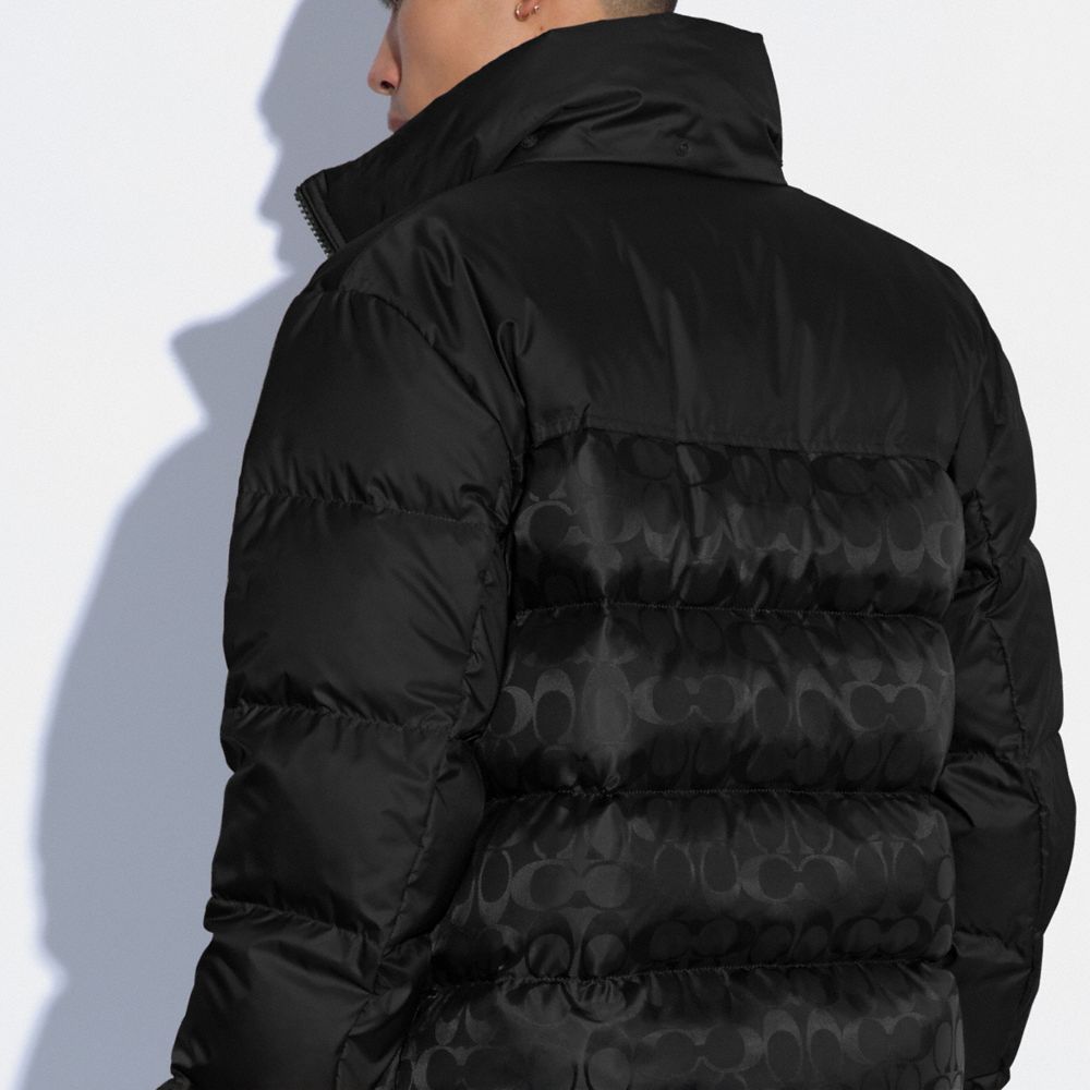 COACH®,SIGNATURE HOODED PUFFER JACKET,Nylon/Polyester,Black,Scale View