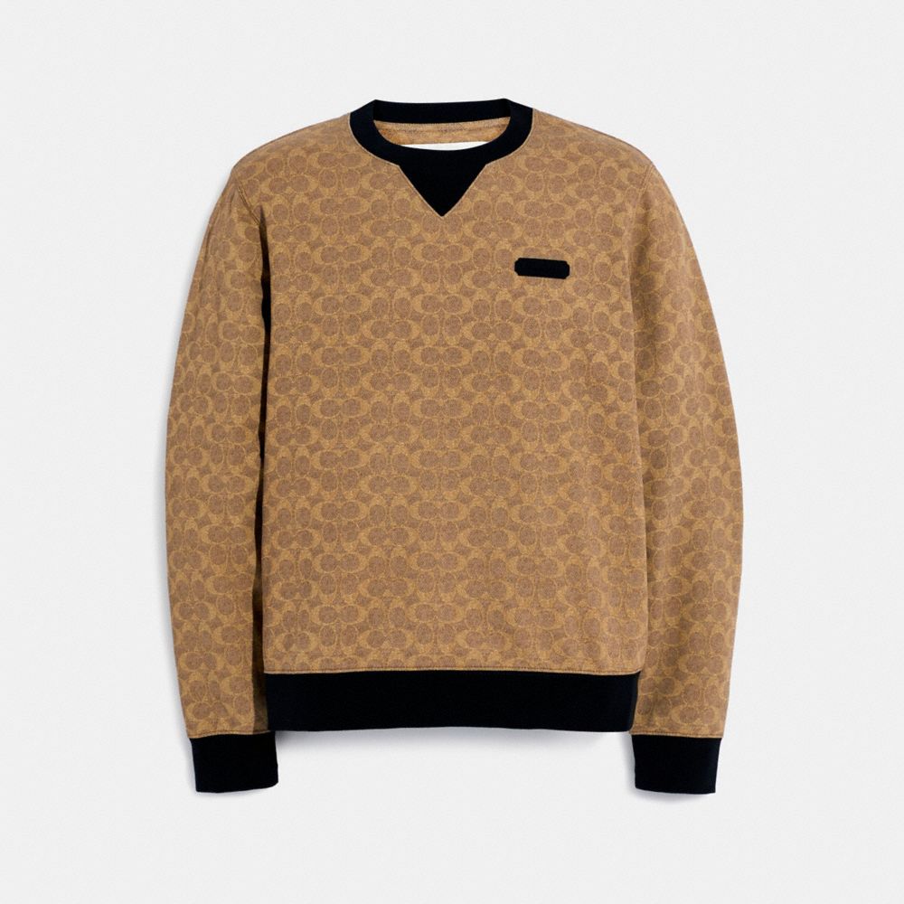 COACH®,ESSENTIAL CREWNECK IN ORGANIC COTTON,Tan Signature,Front View