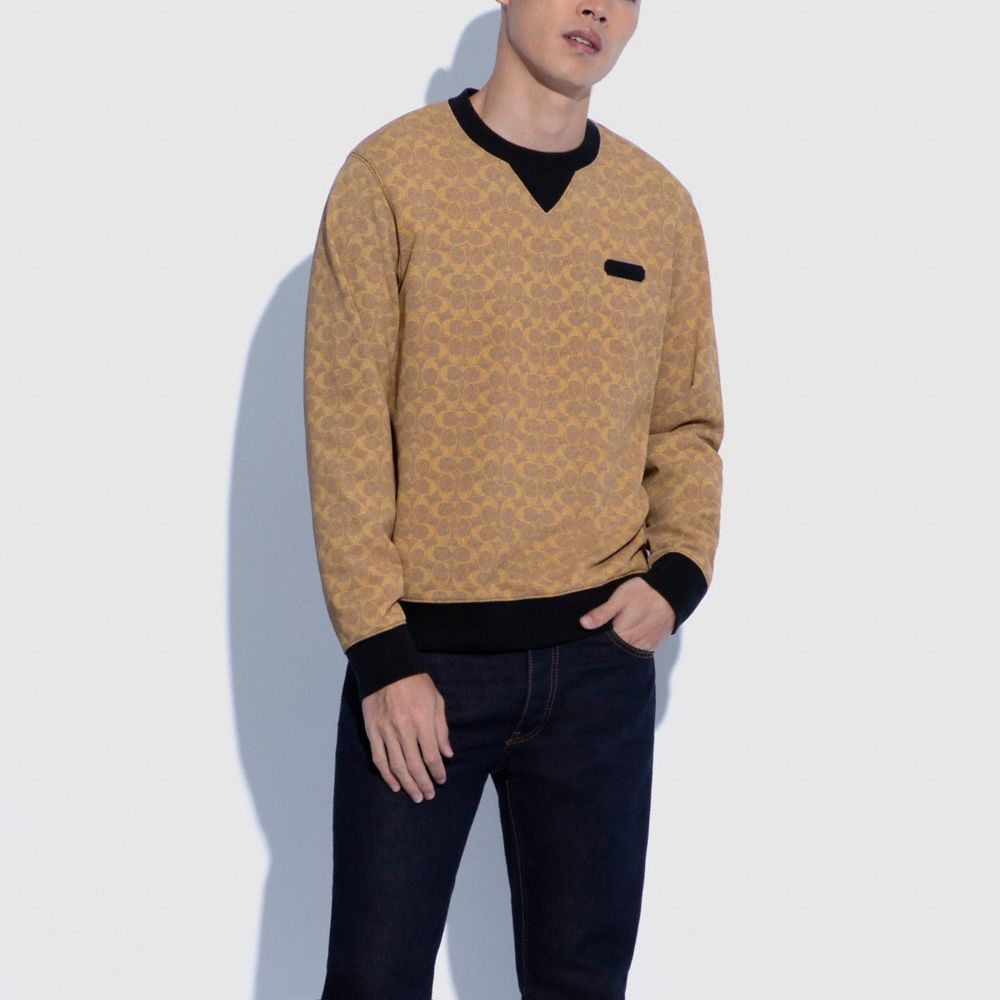 COACH®,ESSENTIAL CREWNECK IN ORGANIC COTTON,Tan Signature,Scale View