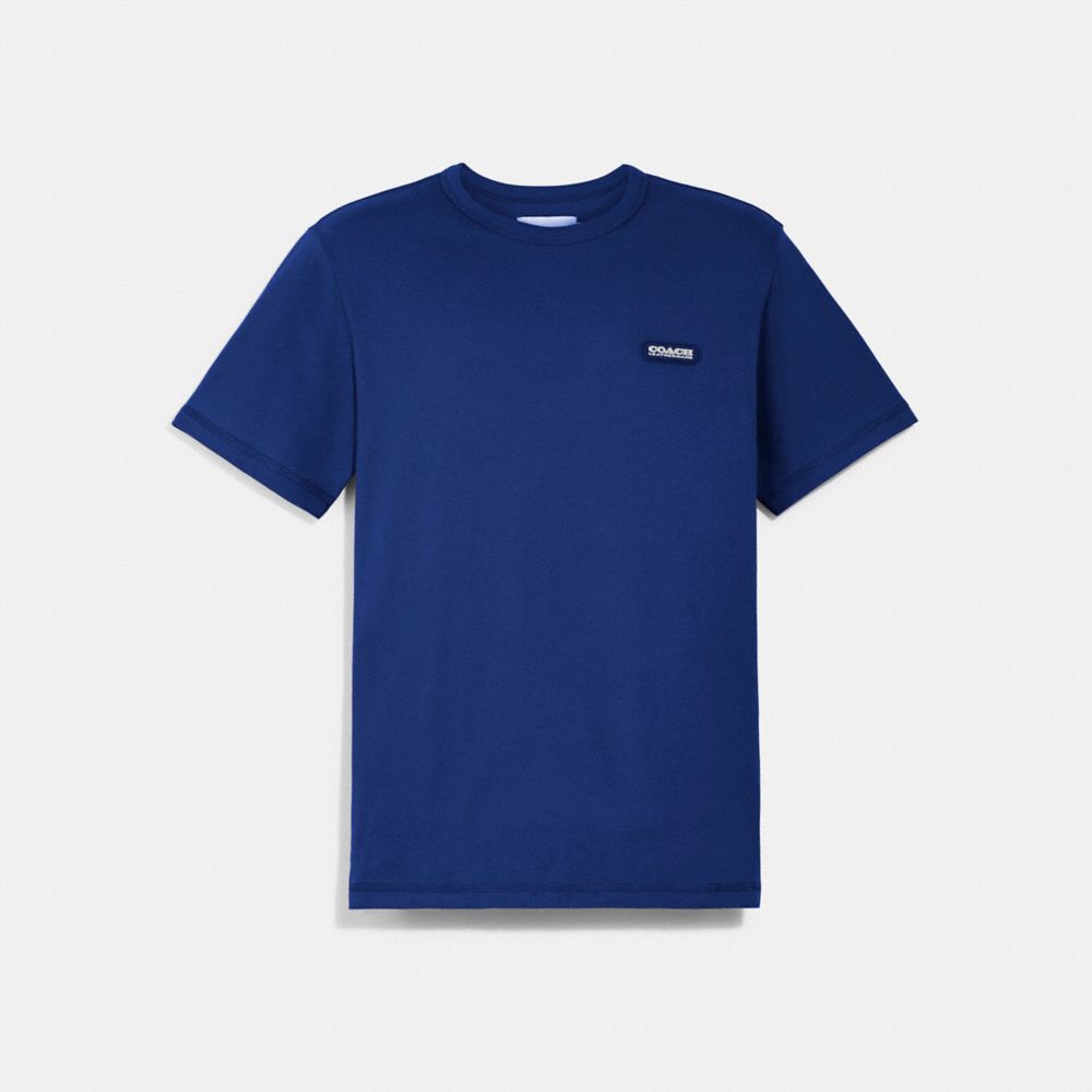 COACH®,ESSENTIAL T-SHIRT IN ORGANIC COTTON,Blue,Front View