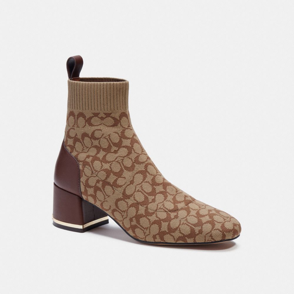 COACH®,NEEKA BOOTIE,mixedmaterial,Khaki/ Walnut,Front View