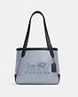COACH®,TOTE 27 IN COLORBLOCK WITH HORSE AND CARRIAGE,Pebble Leather,Medium,Gold/Twilight Multi,Front View