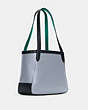 COACH®,TOTE 27 IN COLORBLOCK WITH HORSE AND CARRIAGE,Pebble Leather,Medium,Gold/Twilight Multi,Angle View