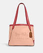 COACH®,TOTE 27 IN COLORBLOCK WITH HORSE AND CARRIAGE,Pebble Leather,Medium,Gold/Faded Blush Multi,Front View