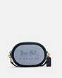 COACH®,CAMERA BAG IN COLORBLOCK WITH HORSE AND CARRIAGE,Pebble Leather,Small,Gold/Twilight Multi,Front View