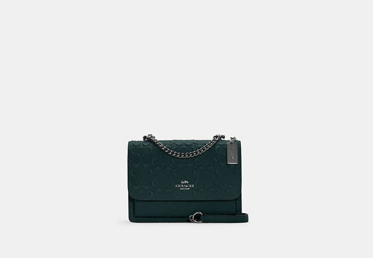 COACH®,KLARE CROSSBODY BAG IN SIGNATURE LEATHER,Leather,Medium,Gunmetal/Forest,Front View