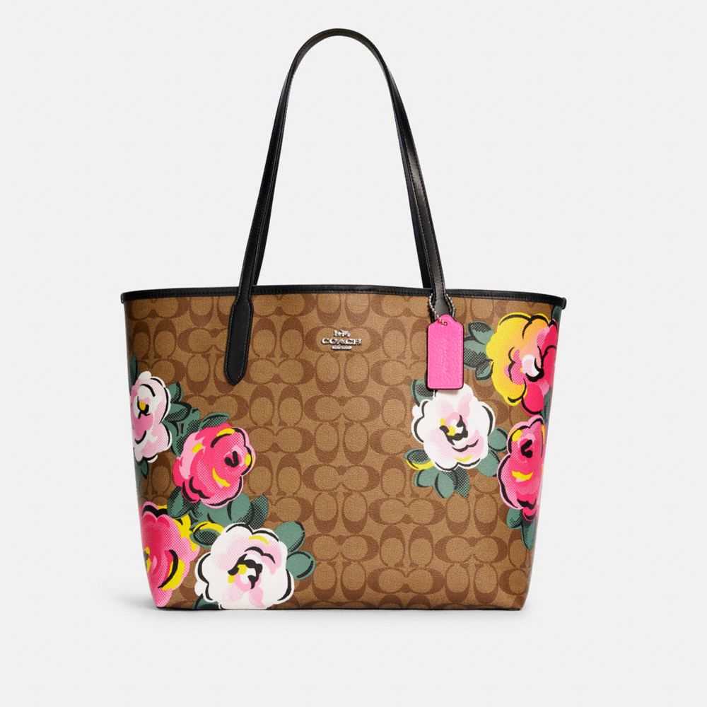COACH CITY TOTE BAG IN SIGNATURE CANVAS WITH VINTAGE ROSE PRINT