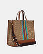 COACH®,DEMPSEY TOTE 40 IN SIGNATURE JACQUARD WITH STRIPE AND COACH PATCH,n/a,X-Large,Gold/Khaki/Redwood Multi,Angle View