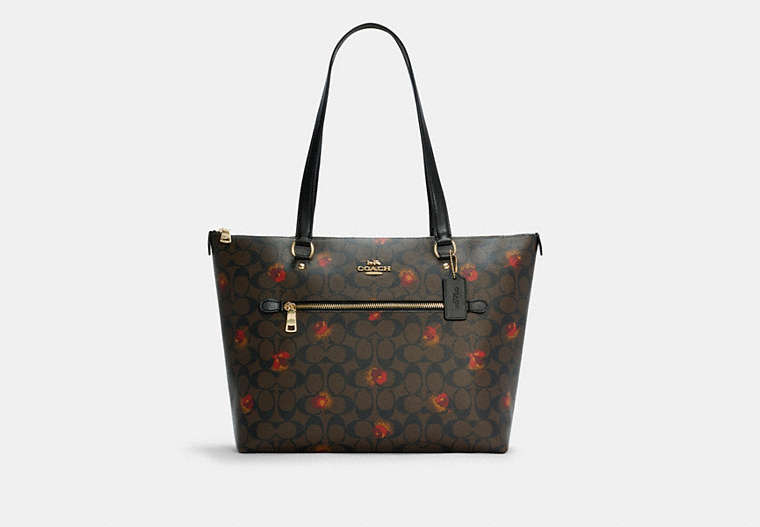 COACH®,GALLERY TOTE IN SIGNATURE CANVAS WITH POP FLORAL PRINT,Large,Gold/Brown Black Multi,Front View