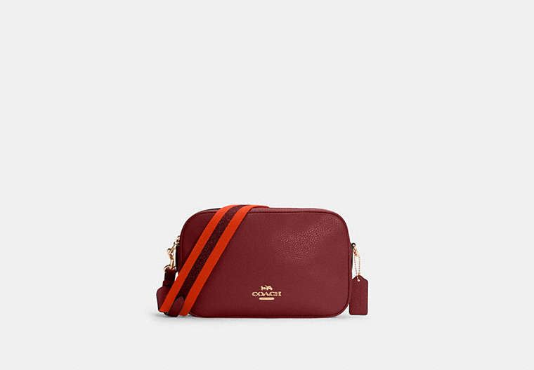 COACH®,JES CROSSBODY,Pebbled Leather,Medium,Gold/Cherry,Front View
