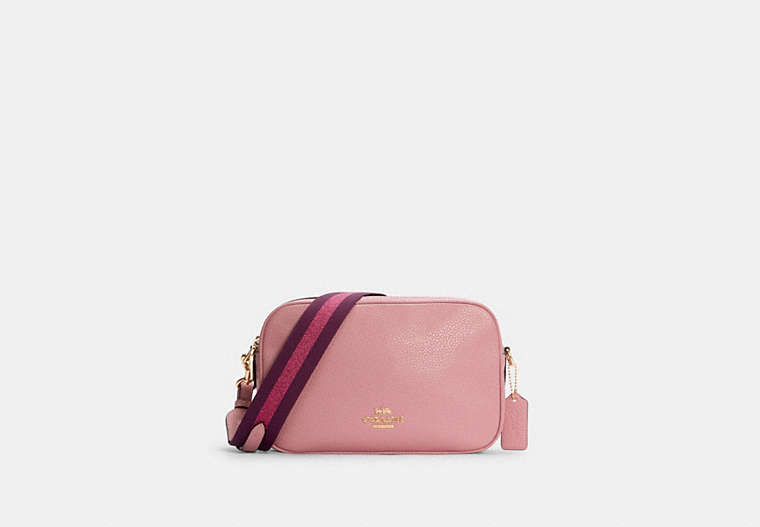 COACH®,JES CROSSBODY,Pebbled Leather,Medium,Gold/True Pink,Front View