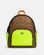 COACH®,COURT BACKPACK IN COLORBLOCK SIGNATURE CANVAS,pvc,Large,Gunmetal/Khaki/Glo Lime,Front View