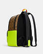 COACH®,COURT BACKPACK IN COLORBLOCK SIGNATURE CANVAS,pvc,Large,Gunmetal/Khaki/Glo Lime,Angle View