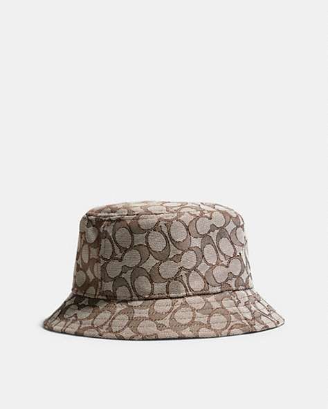 COACH®,SIGNATURE JACQUARD BUCKET HAT,Cotton/Polyester,Sandstone/Dark Oak,Front View