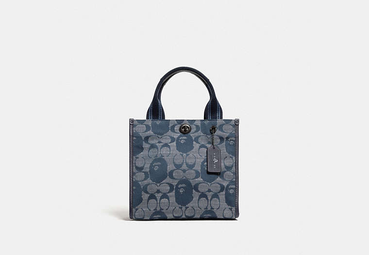 COACH®,BAPE X COACH TOTE 22 IN SIGNATURE CHAMBRAY,Jacquard,Medium,Pewter/Chambray,Front View