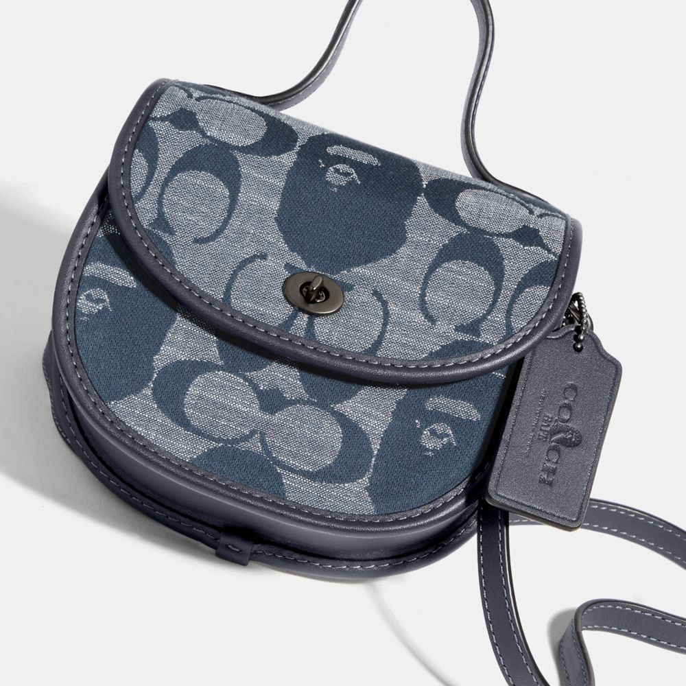 COACH®: Bape X Coach Mini Top Handle Saddle Bag In Signature Chambray