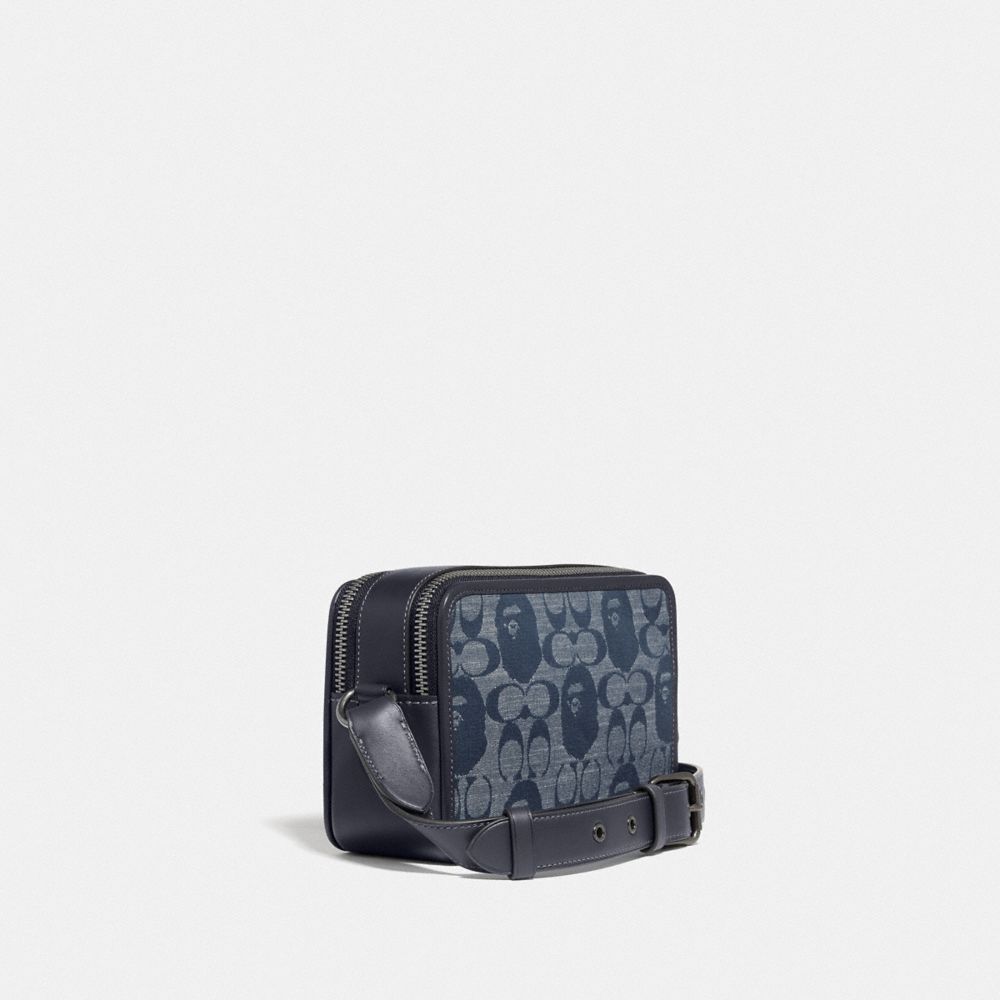 COACH®,Bape X Coach Box Crossbody In Signature Chambray,,Angle View