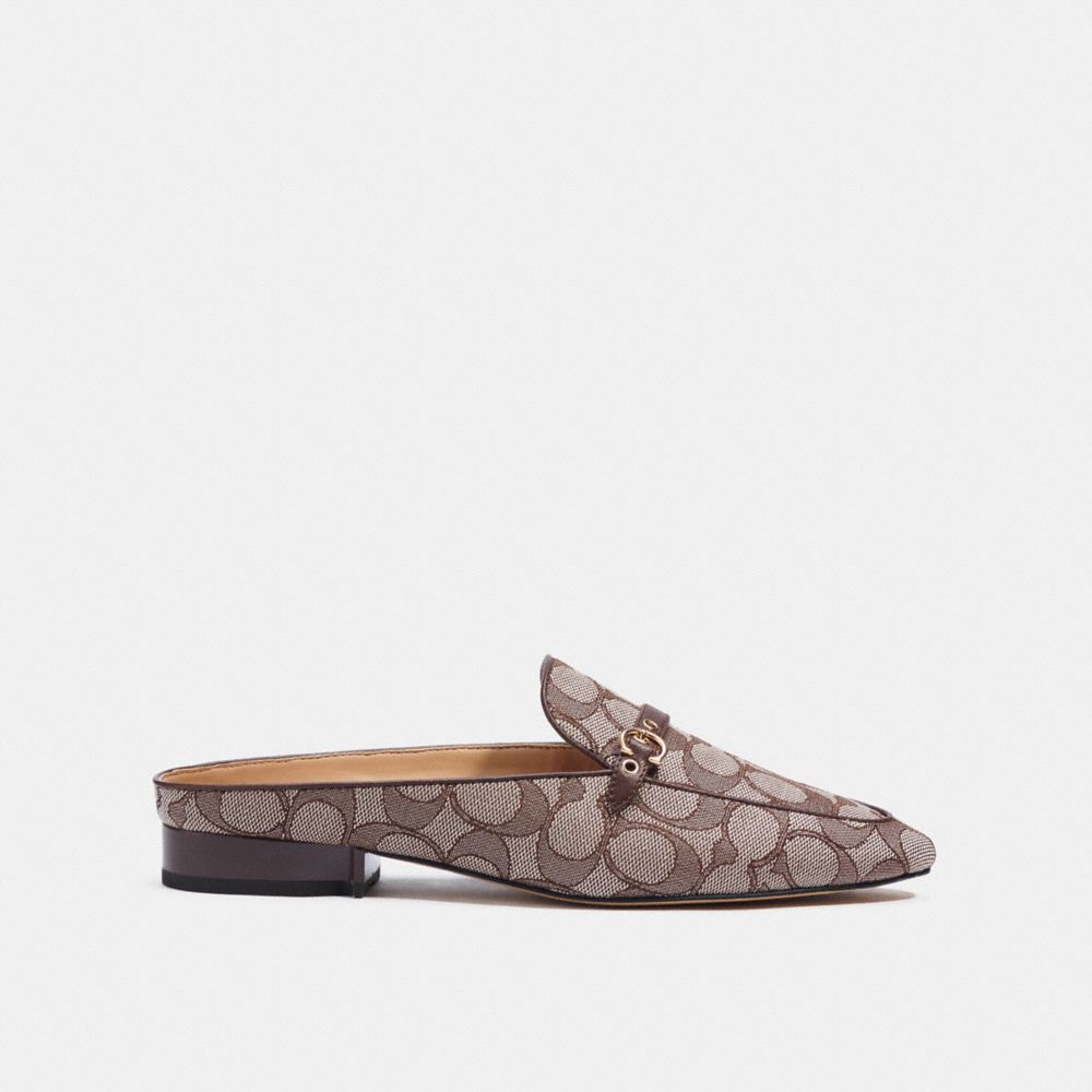 COACH®,IRENE MULE,Jacquard/Leather,Oak/Maple,Angle View