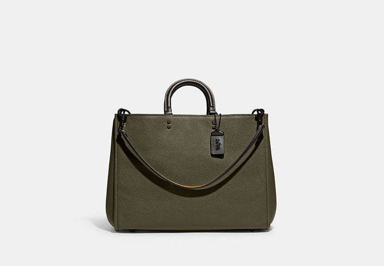 COACH®,ROGUE 39,Pebble Leather/Smooth Leather,X-Large,Pewter/Army Green,Front View