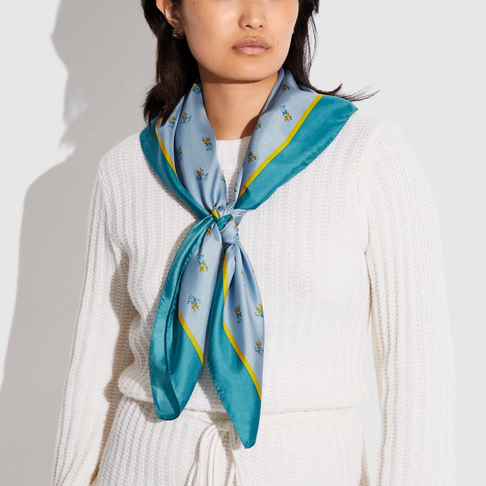 écharpe Carrée En Soie Avec Imprimé D’oiseau