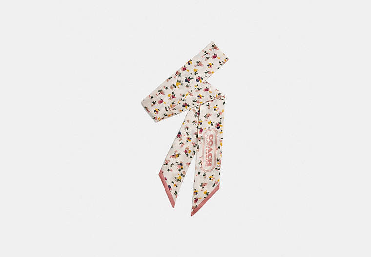 COACH®,PAINT DAB FLORAL PRINT SILK SKINNY SCARF,Silk,Chalk Pink,Front View