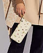 COACH®,CONTINENTAL WALLET WITH PAINT DAB FLORAL PRINT,Pebble Leather,Mini,Brass/Chalk Multi,Detail View