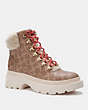 COACH®,JANEL BOOT,Signature Coated Canvas/Shearling,Tan,Front View