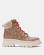 COACH®,JANEL BOOT,Signature Coated Canvas/Shearling,Tan,Angle View