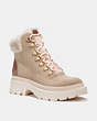 COACH®,JANEL BOOT,Suede/Signature Coated Canvas/Shearling,Oat,Front View