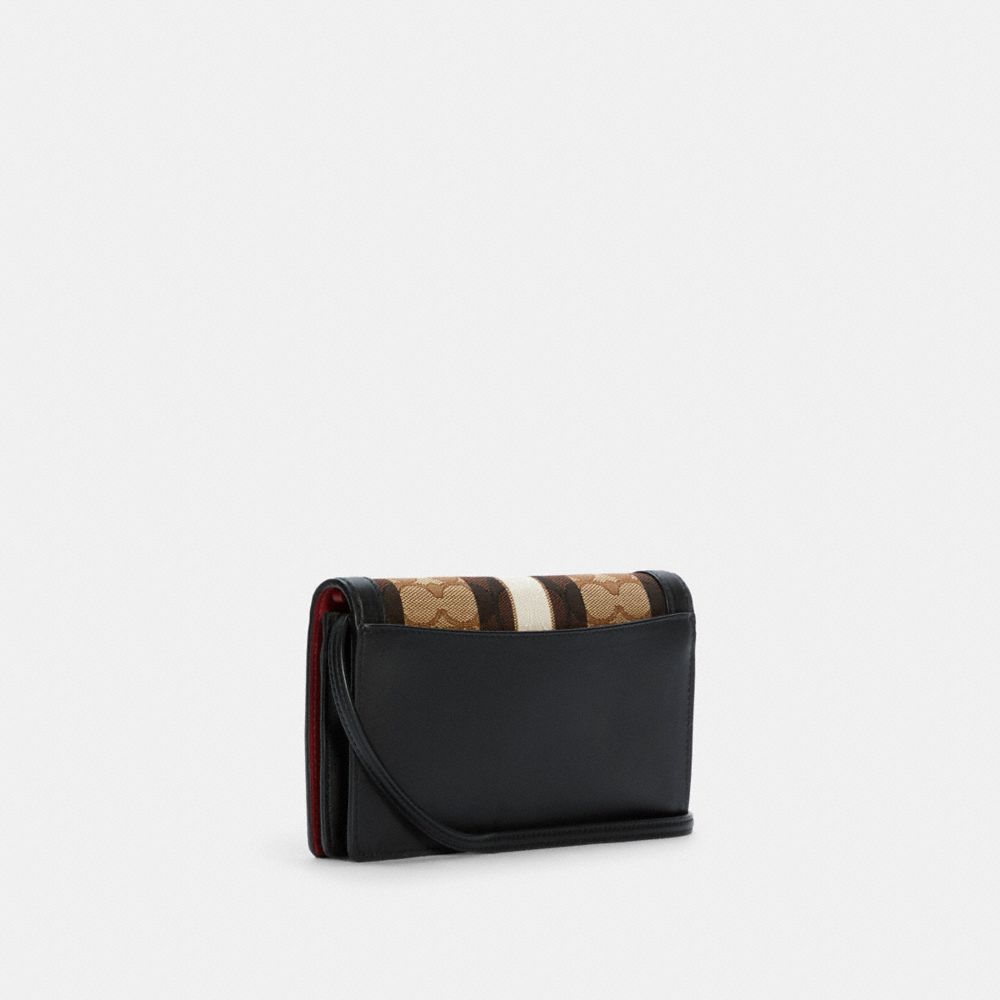 BURBERRY Monogram Stripe E-canvas Strap Wallet Brown- 20% OFF