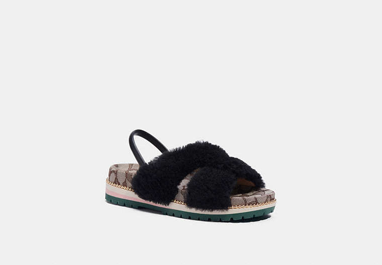COACH®,TALLY SANDAL,Shearling/Leather,Black,Front View