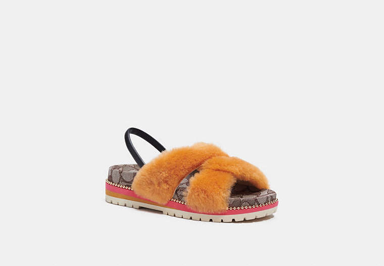 COACH®,TALLY SANDAL,Shearling/Leather,Butterscotch,Front View