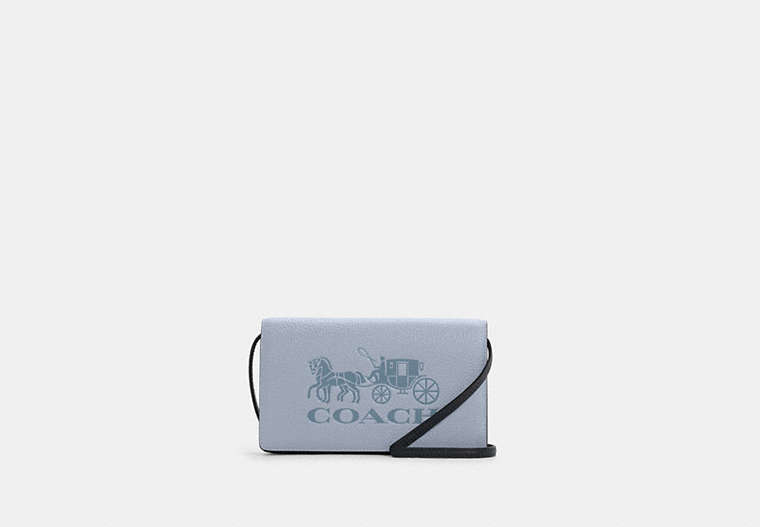 COACH®,ANNA FOLDOVER CLUTCH CROSSBODY IN COLORBLOCK WITH HORSE AND CARRIAGE,Leather,Gold/Twilight Multi,Front View
