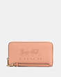 COACH®,LONG ZIP AROUND WALLET IN COLORBLOCK WITH HORSE AND CARRIAGE,Leather,Mini,Gold/Faded Blush Multi,Front View