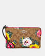 COACH®,LARGE CORNER ZIP IN SIGNATURE CANVAS WITH VINTAGE ROSE PRINT,Silver/Khaki Multi,Front View