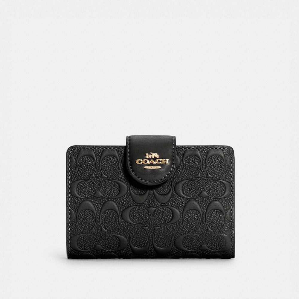 COACH®,MEDIUM CORNER ZIP WALLET IN SIGNATURE LEATHER,Mini,Gold/Black,Front View