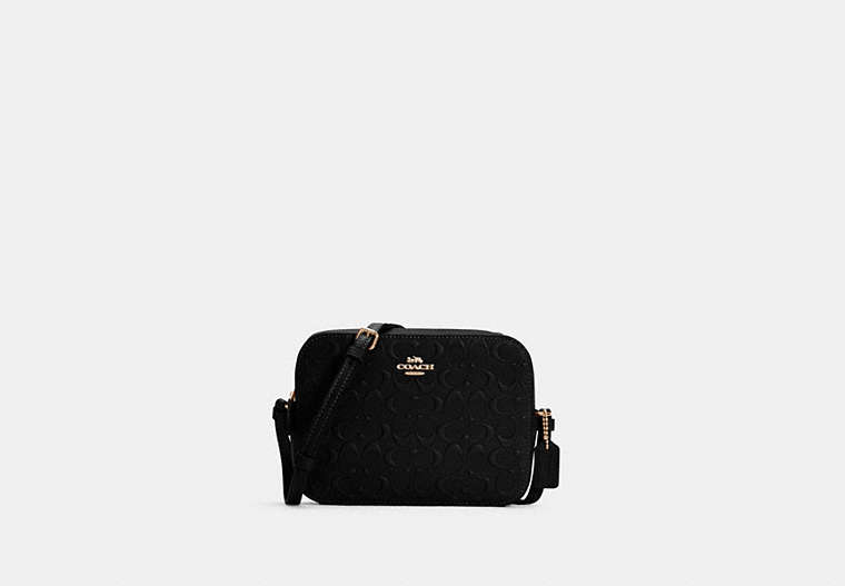 COACH®,MINI CAMERA BAG IN SIGNATURE LEATHER,Leather,Mini,Gold/Black,Front View
