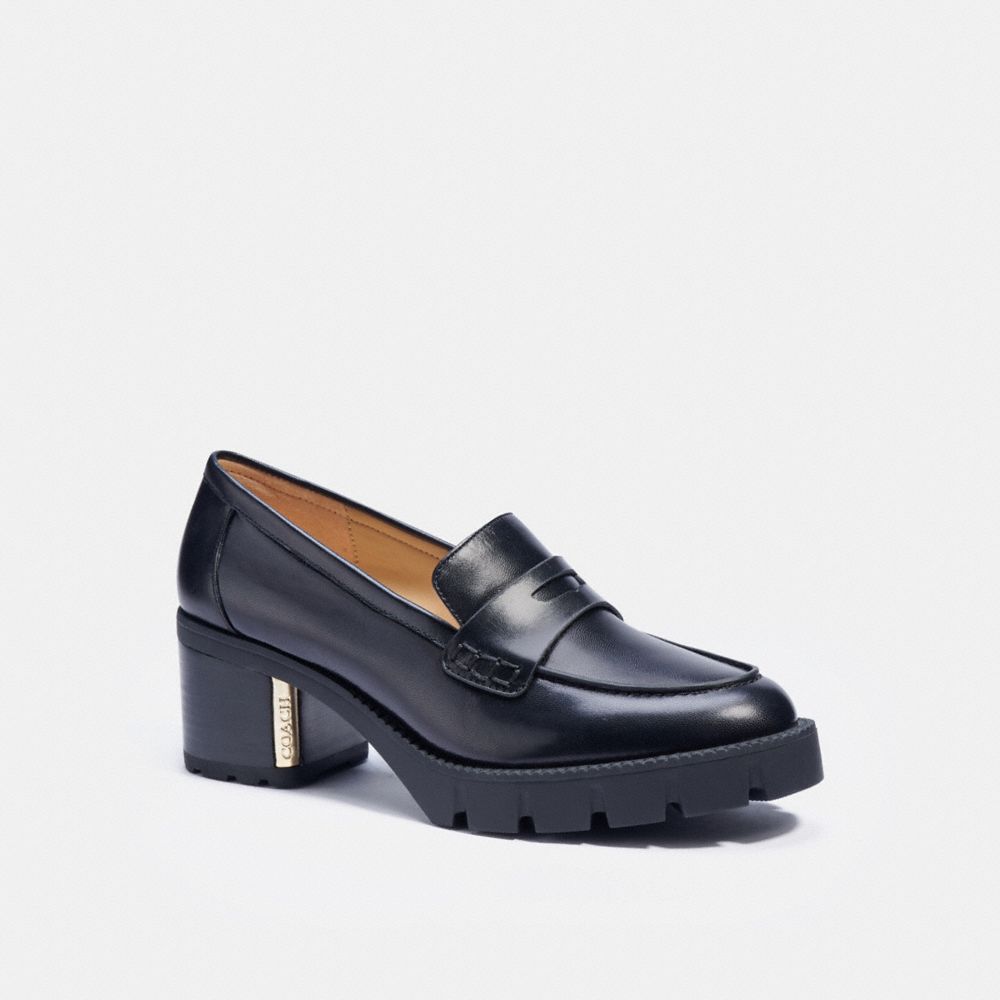 COACH®,CORA LOAFER PUMP,Leather,Black,Front View image number 0
