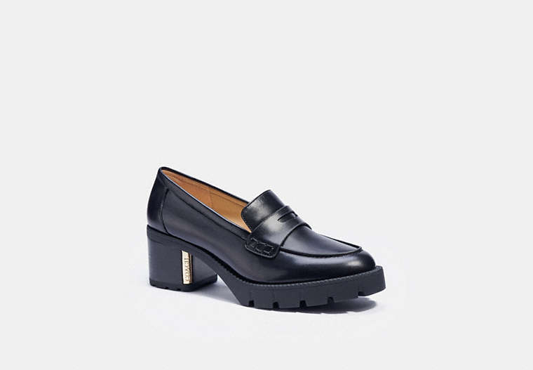 COACH®,CORA LOAFER PUMP,Leather,Black,Front View