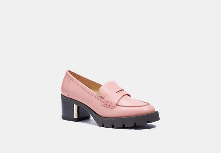 COACH®,CORA LOAFER PUMP,Leather,Candy Pink,Front View