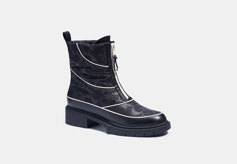 COACH®,LEONA BOOT,Nylon/Leather,Black,Front View