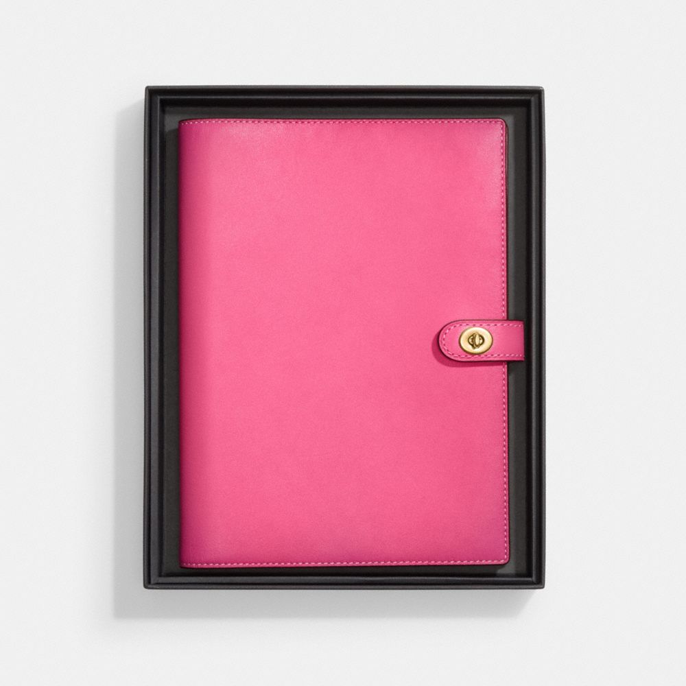 COACH®,Notebook,Leather,Notebook,Gold Embellishment,Pink,Front View