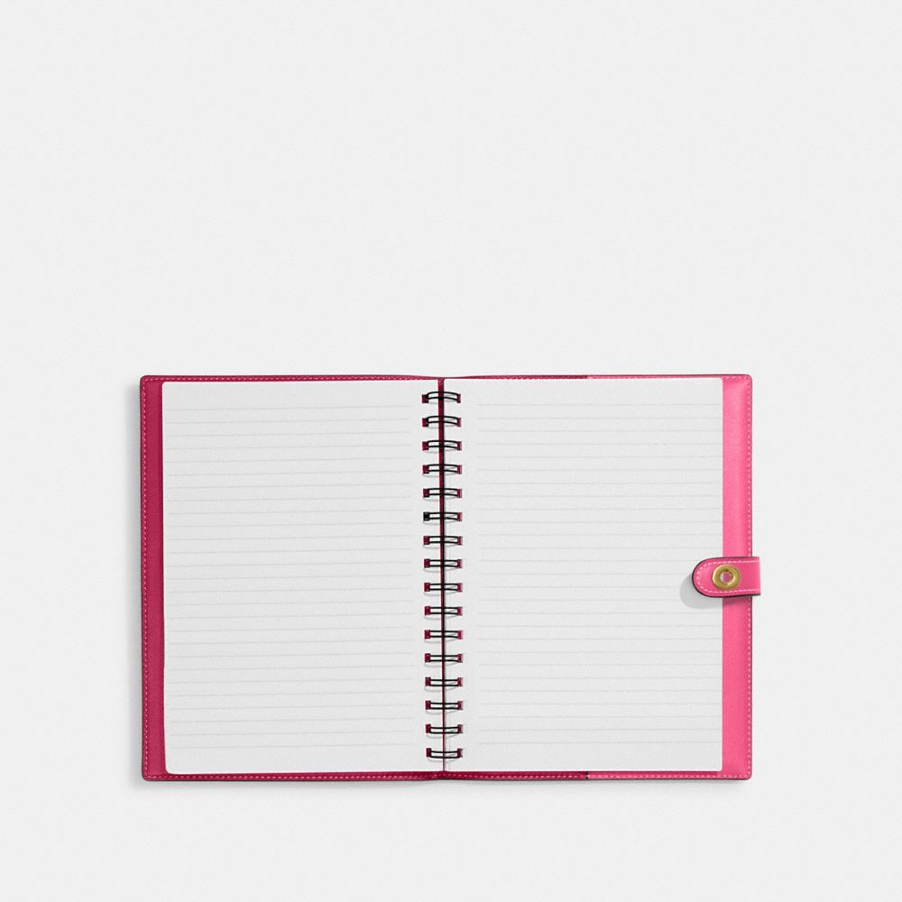 COACH®,Notebook,Leather,Notebook,Gold Embellishment,Pink,Inside View,Top View
