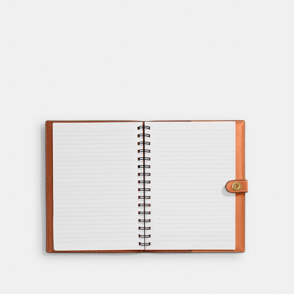 COACH®,Notebook,Leather,Notebook,Gold Embellishment,Burnt Orange,Inside View,Top View