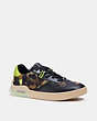 COACH®,CITYSOLE COURT SNEAKER WITH CAMO PRINT,Fabric/Leather,Black Neon Yellow,Front View