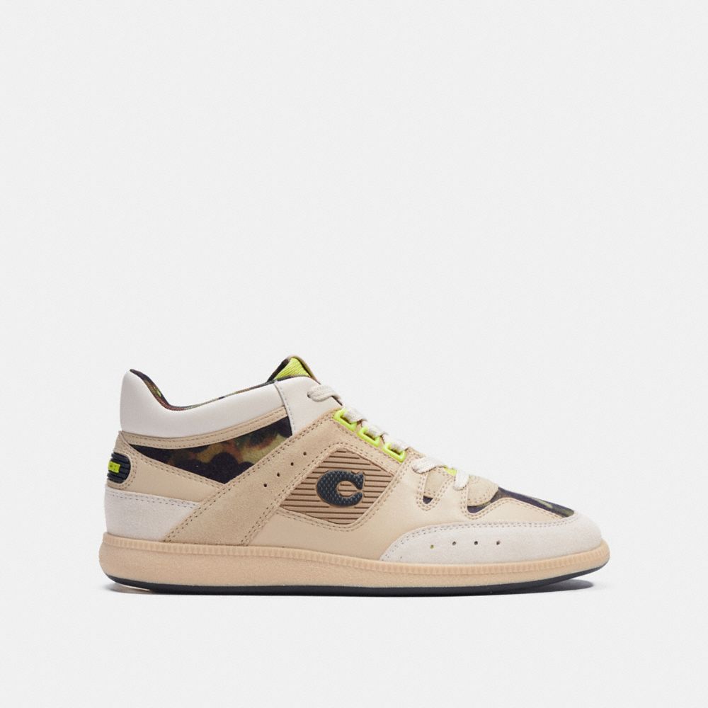 COACH®,CITYSOLE MID TOP SNEAKER WITH CAMO PRINT,Oyster Chalk,Angle View