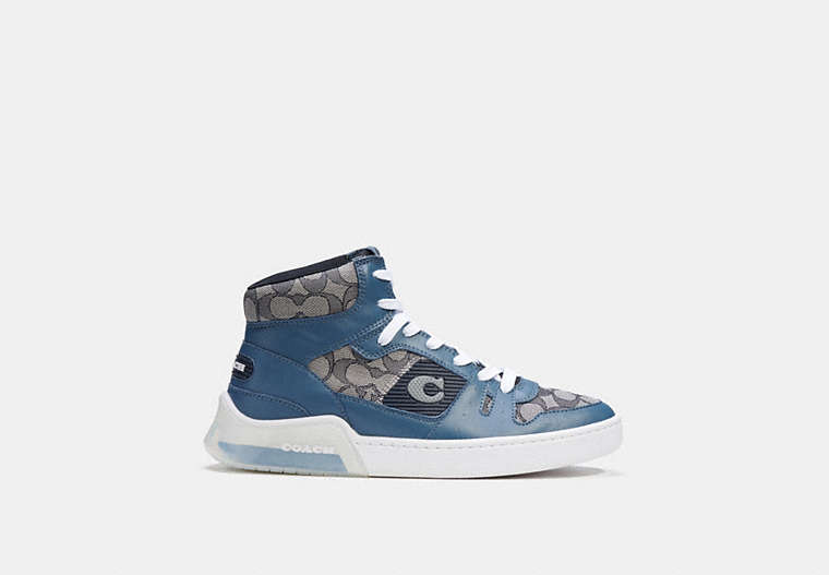 COACH®,CITYSOLE HIGH TOP SNEAKER,Jacquard/Leather,Dark Ocean Prussian,Front View
