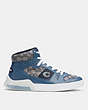 COACH®,CITYSOLE HIGH TOP SNEAKER,Jacquard/Leather,Dark Ocean Prussian,Front View