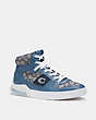 COACH®,CITYSOLE HIGH TOP SNEAKER,Jacquard/Leather,Dark Ocean Prussian,Angle View
